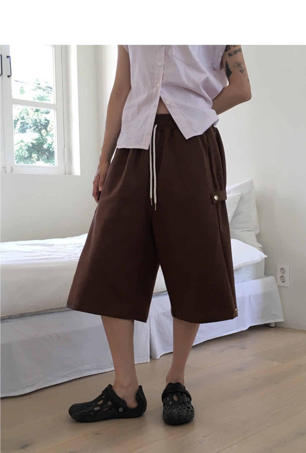 LIBEIROサイドスナップボタンパンツ サイドスナップボタン8分丈スウェットパンツ | レディースファッション