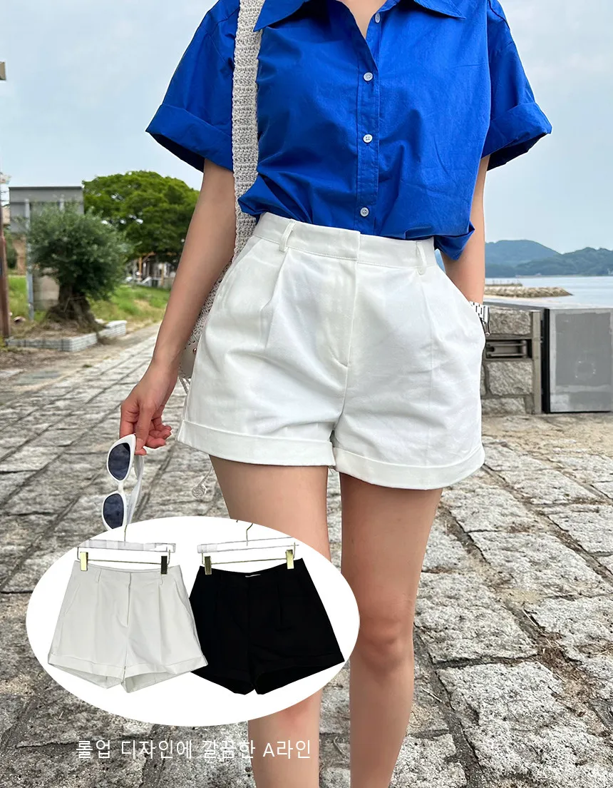 ★ ★ ロールアップ ショートパンツ ロールアップタックAラインショートパンツ | レディース