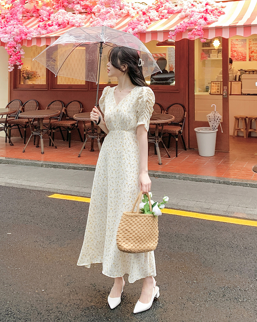 トリーバーチパフスリーブ 花柄ワンピースoo94 シャーリングスリーブ花柄ワンピース | レディースファッション通販