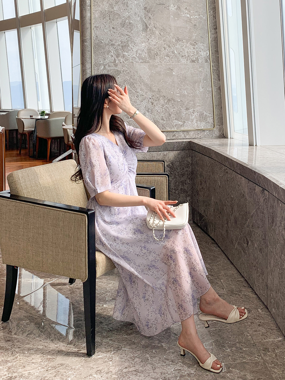 pinue ピヌエ　シフォンシャーリングワンピース FRAY I.D｜シャーリングシフォンワンピース