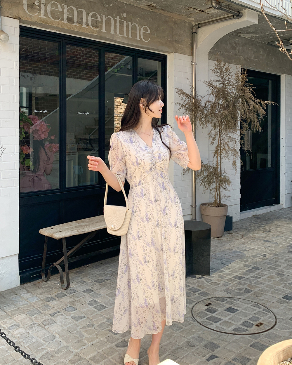 シャーリングシフォンフラワーワンピース | レディース シャーリングシフォンフラワーワンピース | レディース