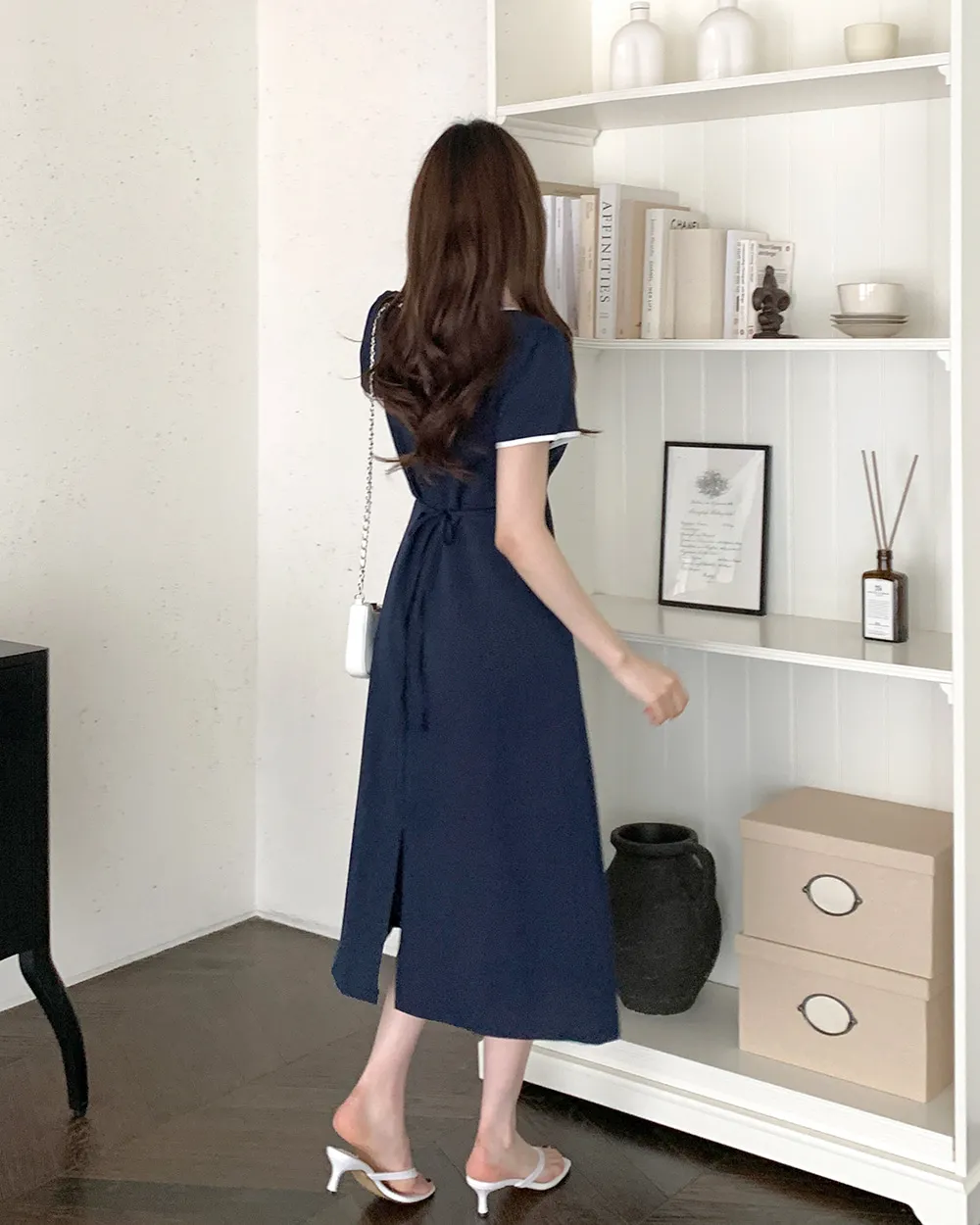 配色スクエアネックフレアワンピース | レディースファッション通販  