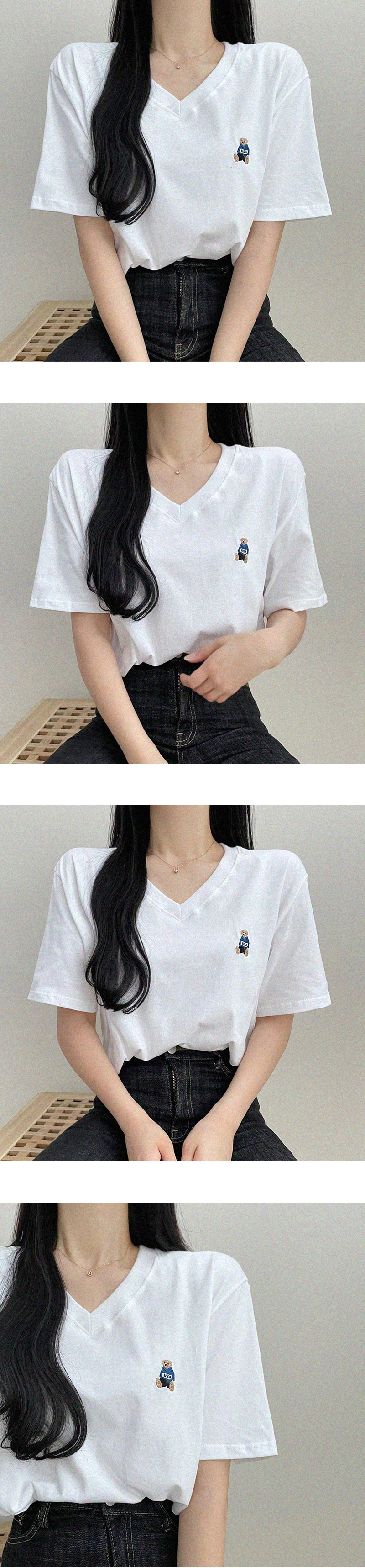 USAベア刺繍VネックボクシーTシャツ | レディースファッション