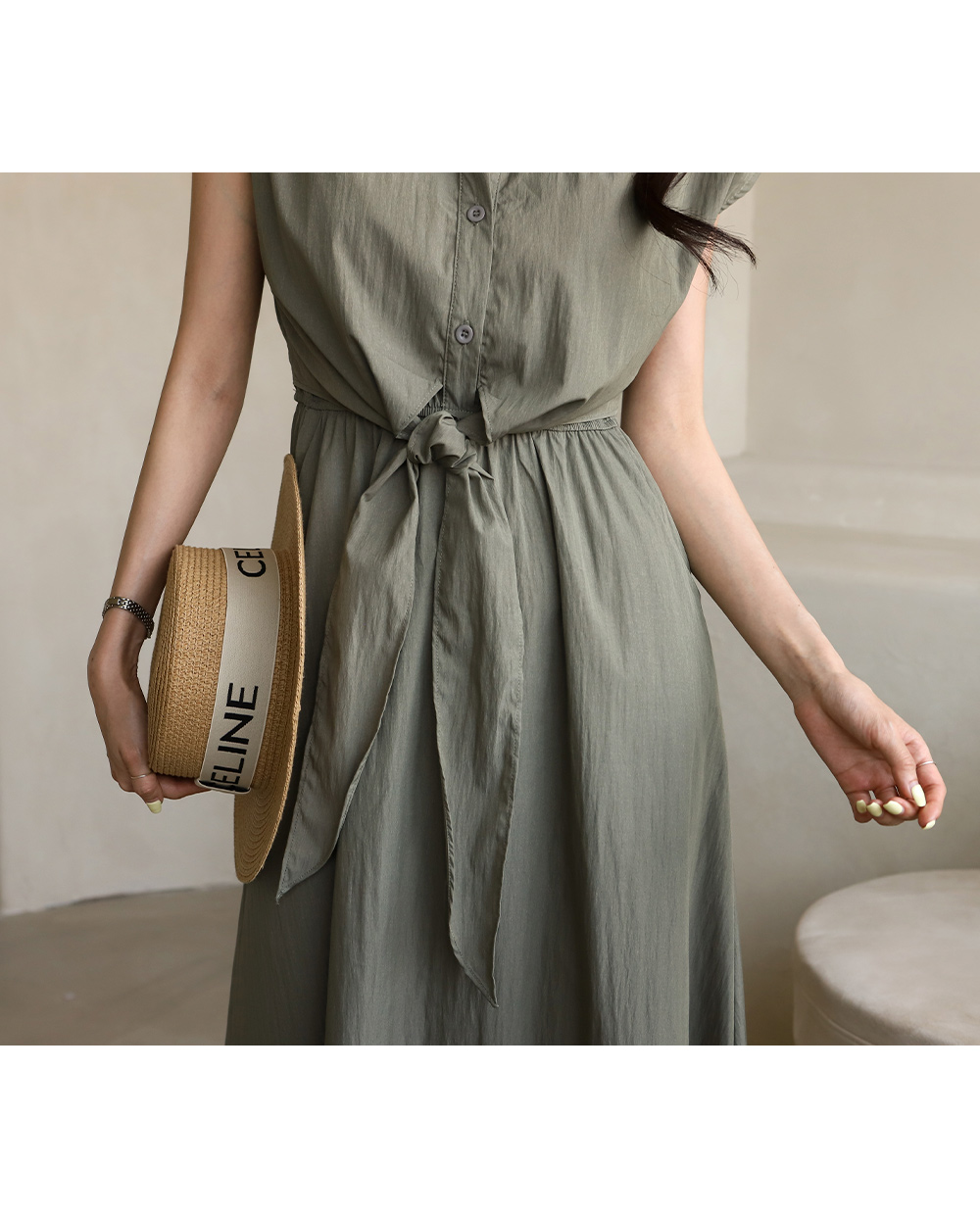 カラーネックリボンフレンチロングワンピース | レディース