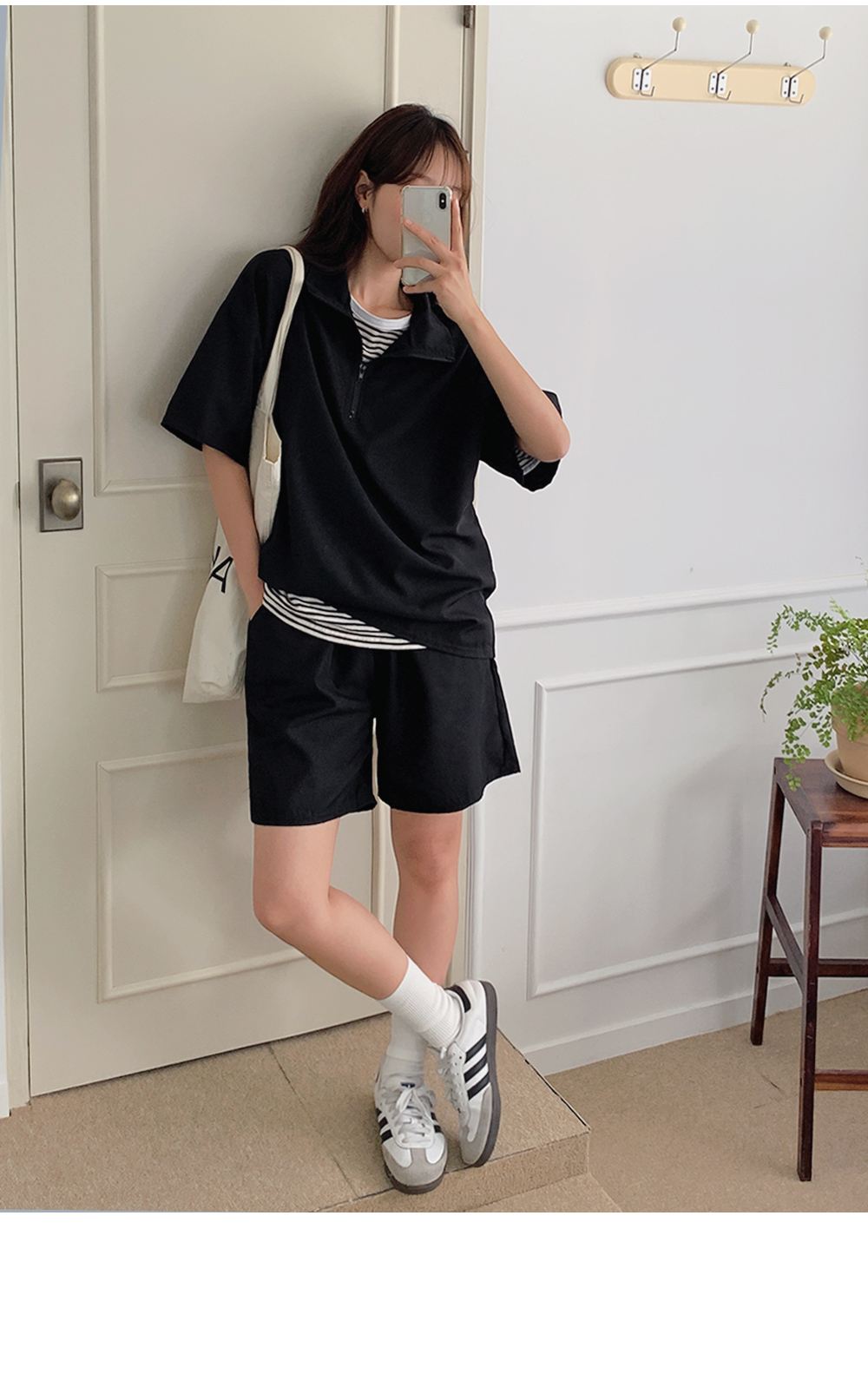 ハーフジップ半袖Tシャツ&ショートパンツSET | レディース