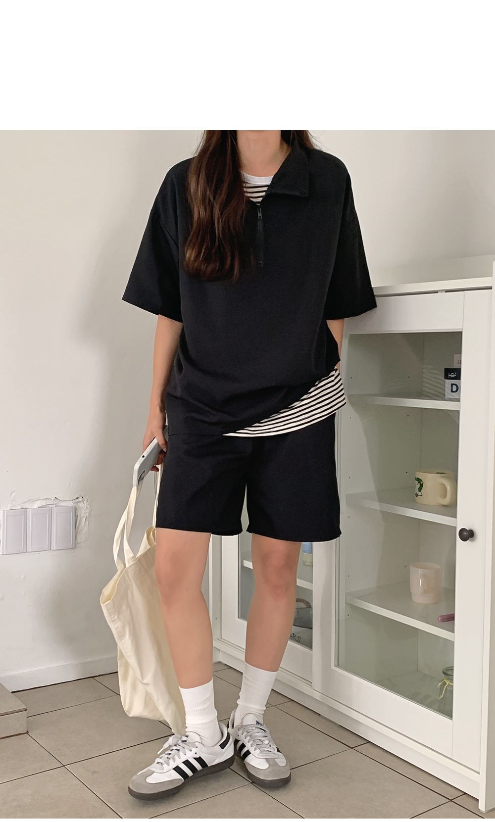 ハーフジップ半袖Tシャツ&ショートパンツSET | レディース