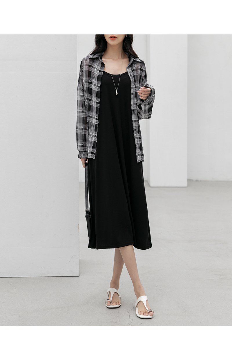 シアーチェックシャツ&ダブルストラップキャミワンピースSET