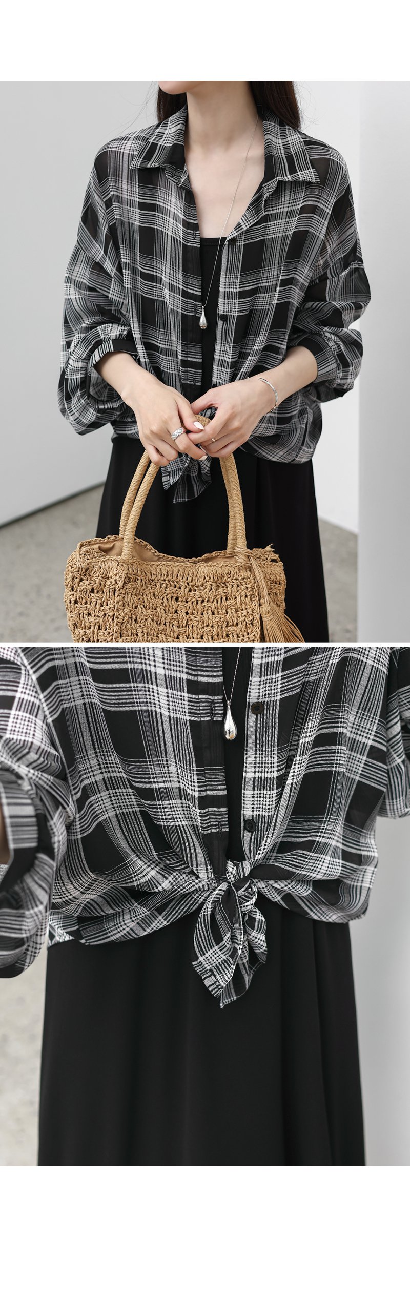 シアーチェックシャツ&ダブルストラップキャミワンピースSET シアーチェックシャツ&ダブルストラップキャミワンピースSET