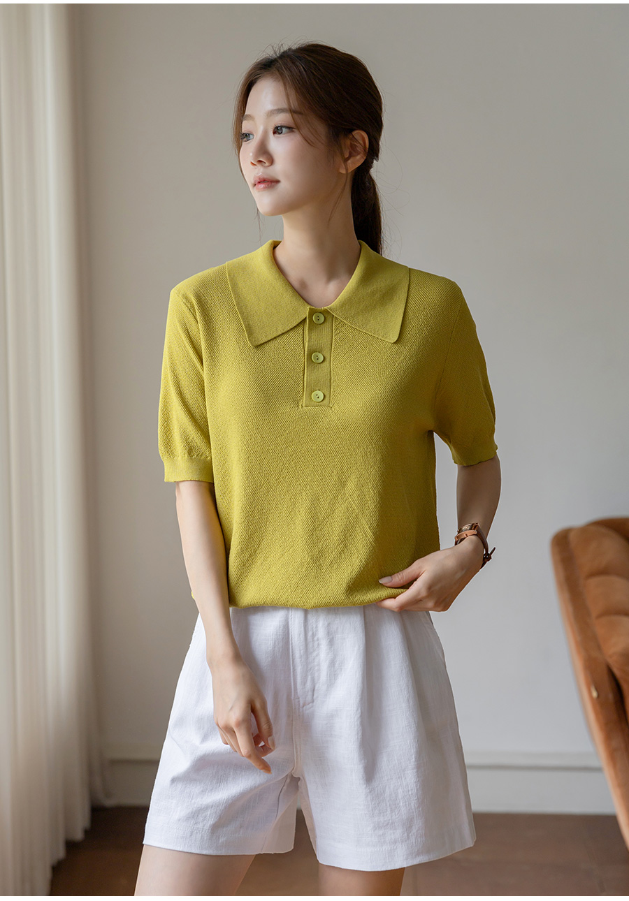 POLO BCS 半袖ニット きいろ ビッグポロカラー半袖ニット | レディースファッション通販 - DHOLIC