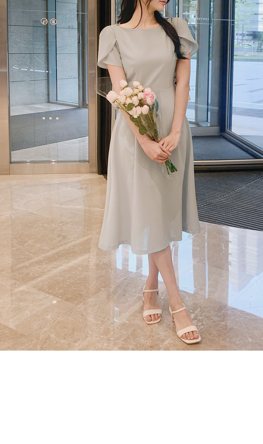 【I AM MARI】ハートネック チューリップ スリーブ ワンピース フローラル プリント チューリップスリーブ ワンピース le reve
