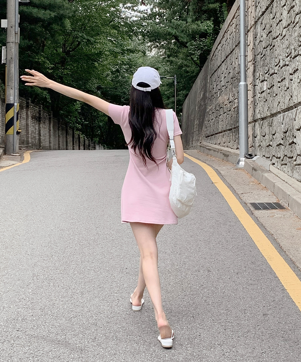 スキッパー半袖ミニフレアワンピース | レディースファッション