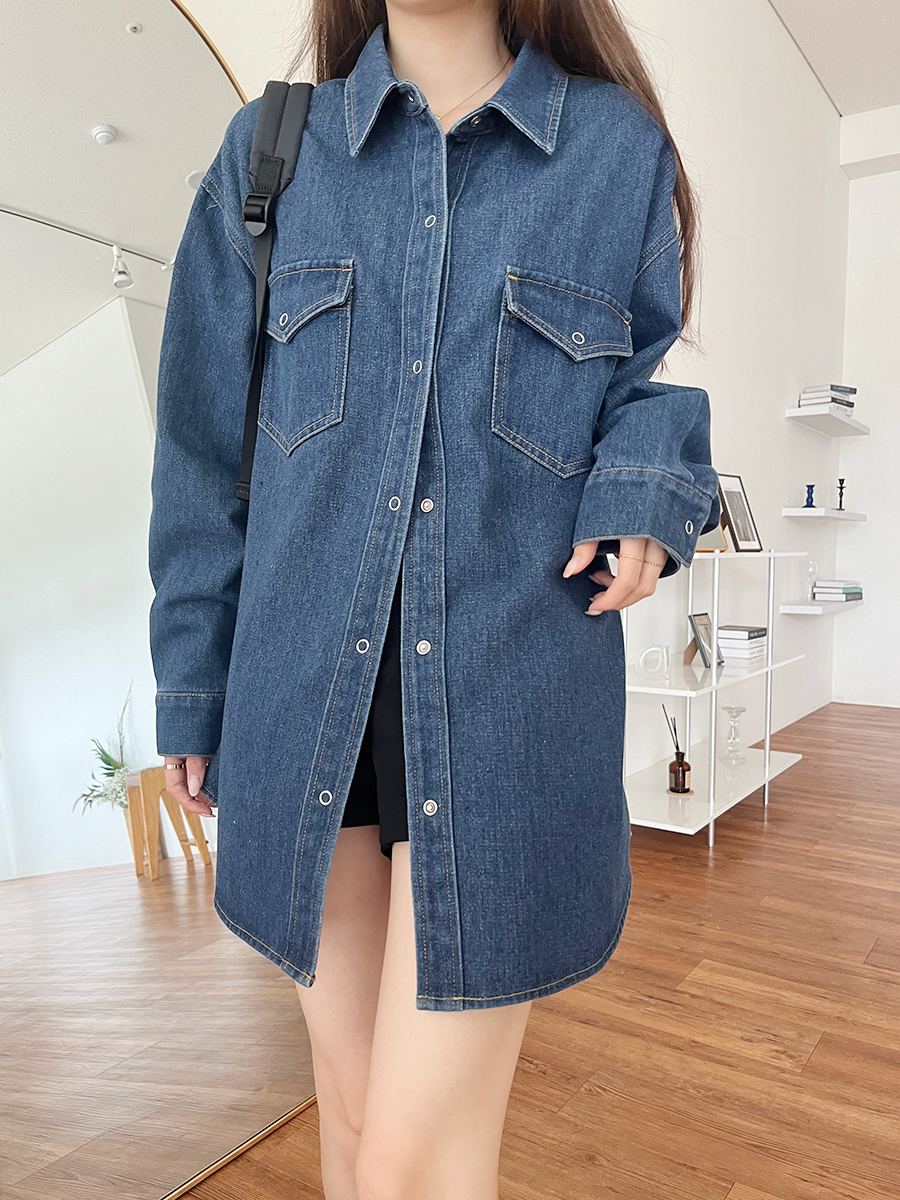 スナップボタンポケットオーバーデニムシャツ | レディース