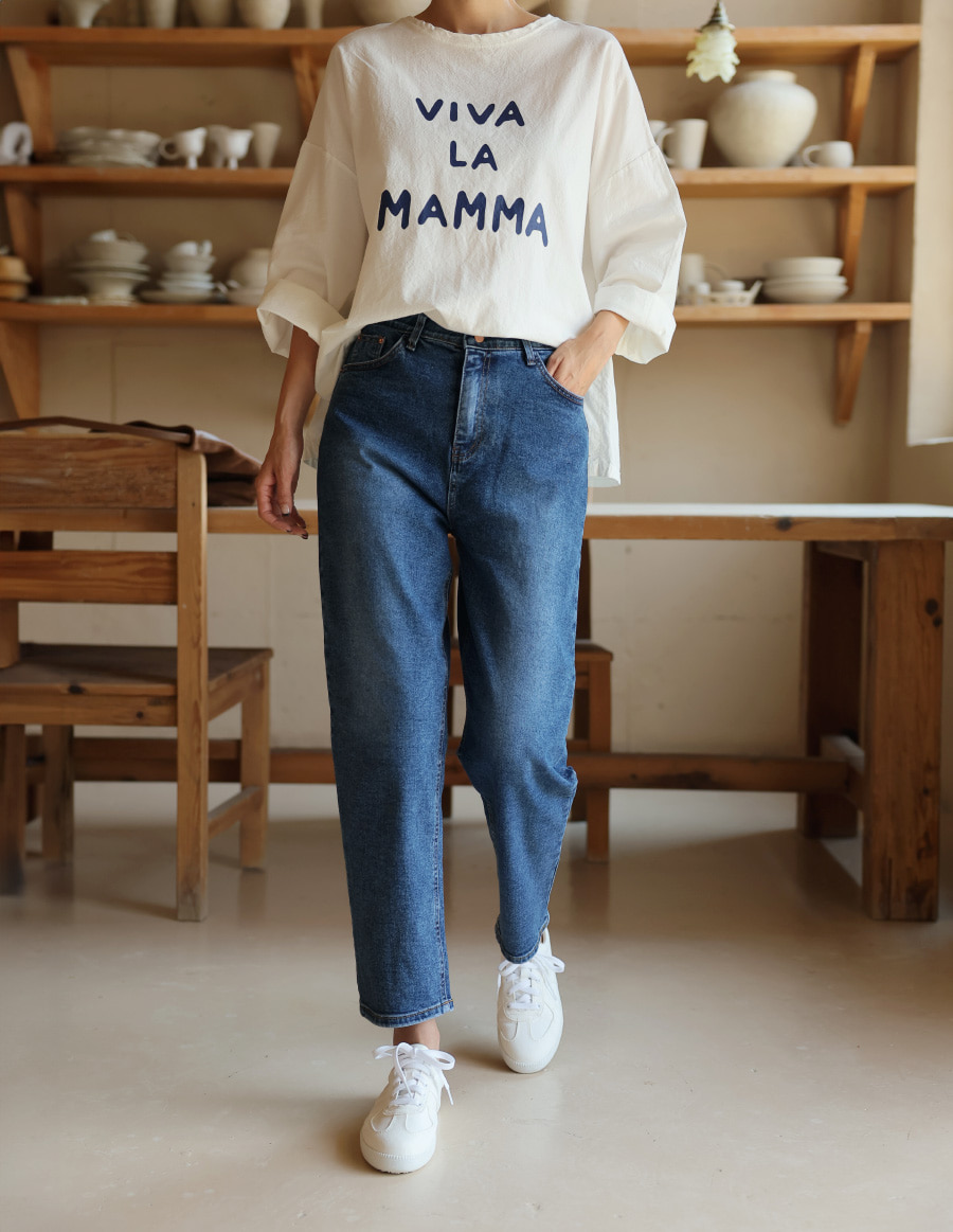 ダークブルーテーパードデニムパンツ | レディースファッション