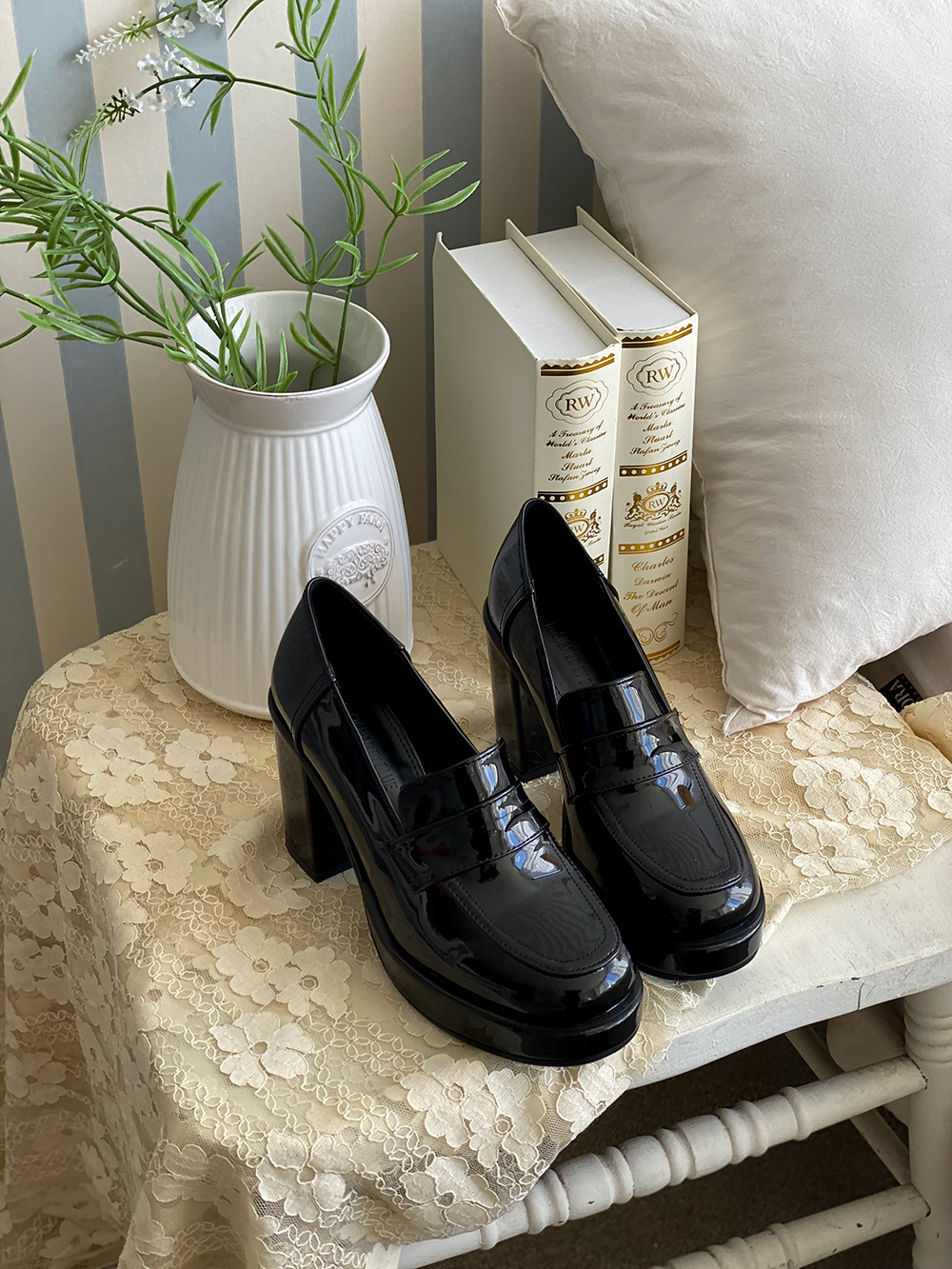 エナメルヒールペニーローファーパンプス | レディースファッション