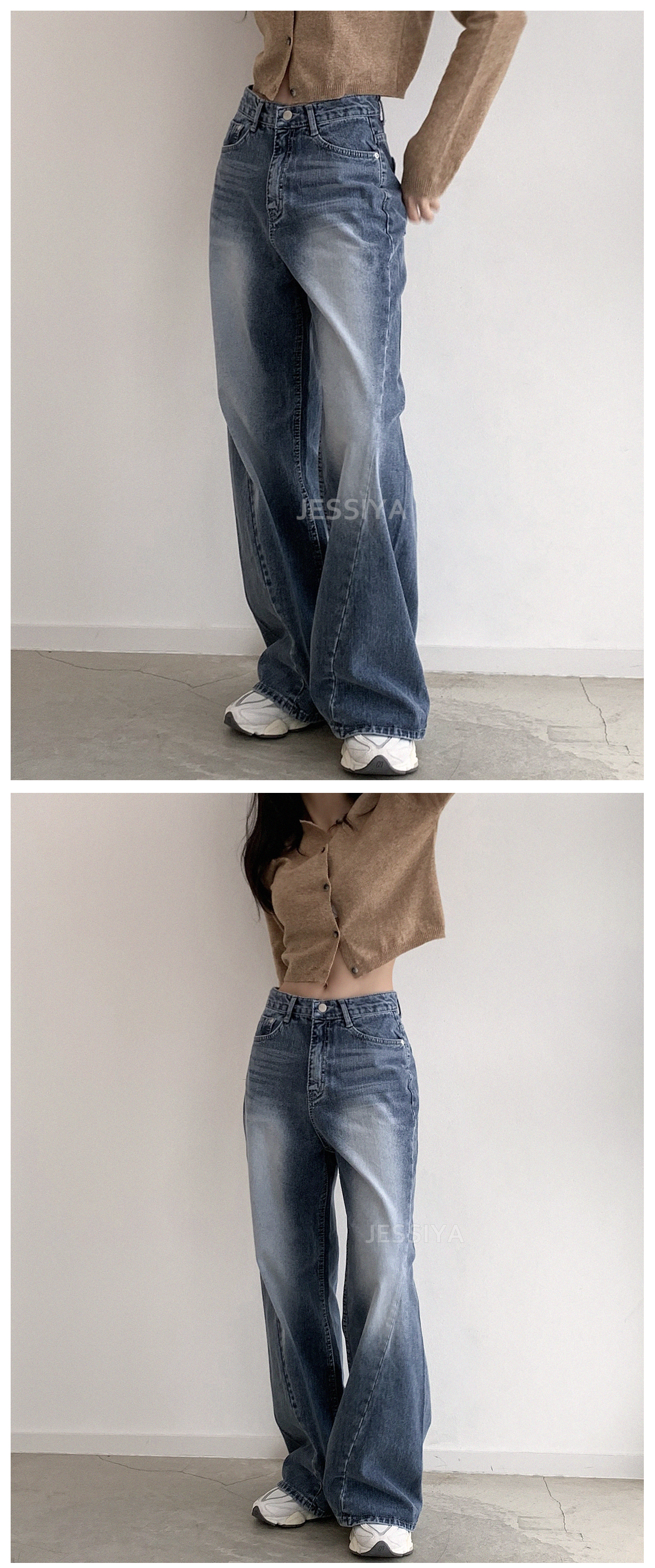 ウォッシュラインワイドデニムパンツ | レディースファッション