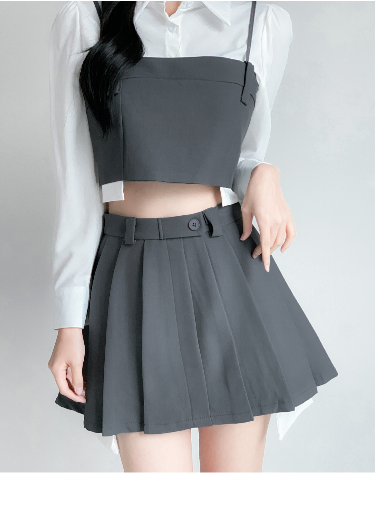 パフシャツ&配色ビスチェ&プリーツミニスカートSET | レディース