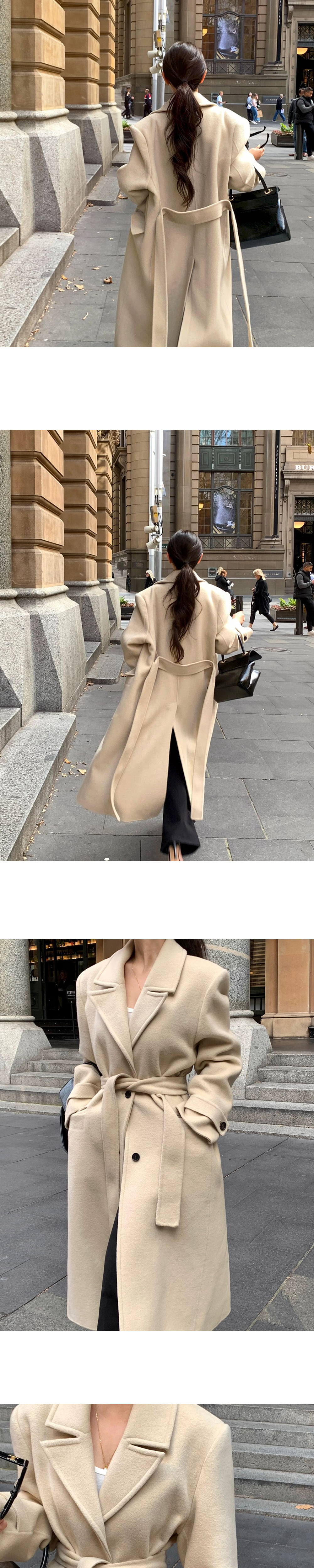 beidelli made]ストラップ付ウール混シングルロングコート