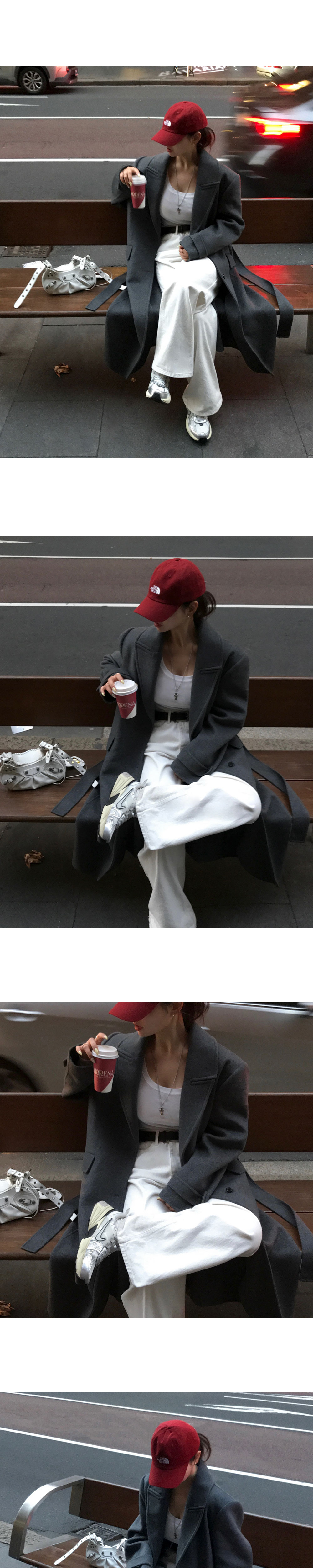 beidelli made]ストラップ付ウール混シングルロングコート