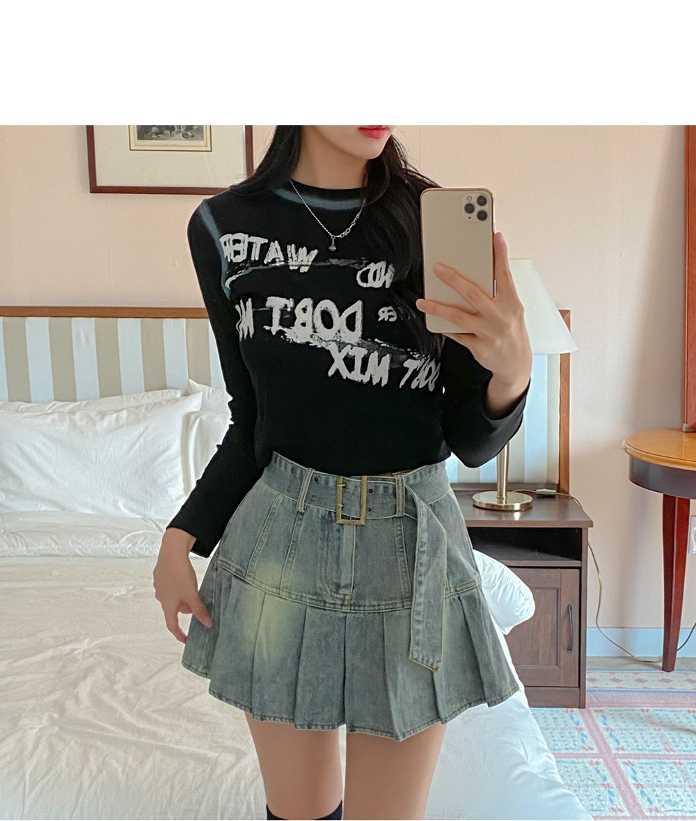 ベルト付プリーツビンテージデニムスカートパンツ | レディース