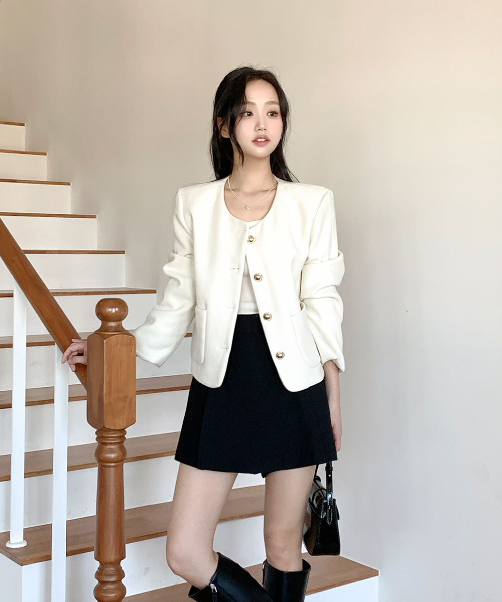 ラウンドパッチポケットツイードジャケット | レディースファッション