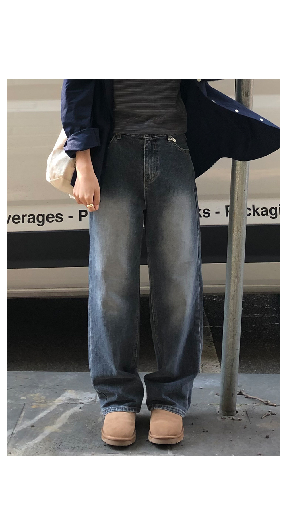 ウォッシュダークブルーデニムパンツ | レディースファッション通販