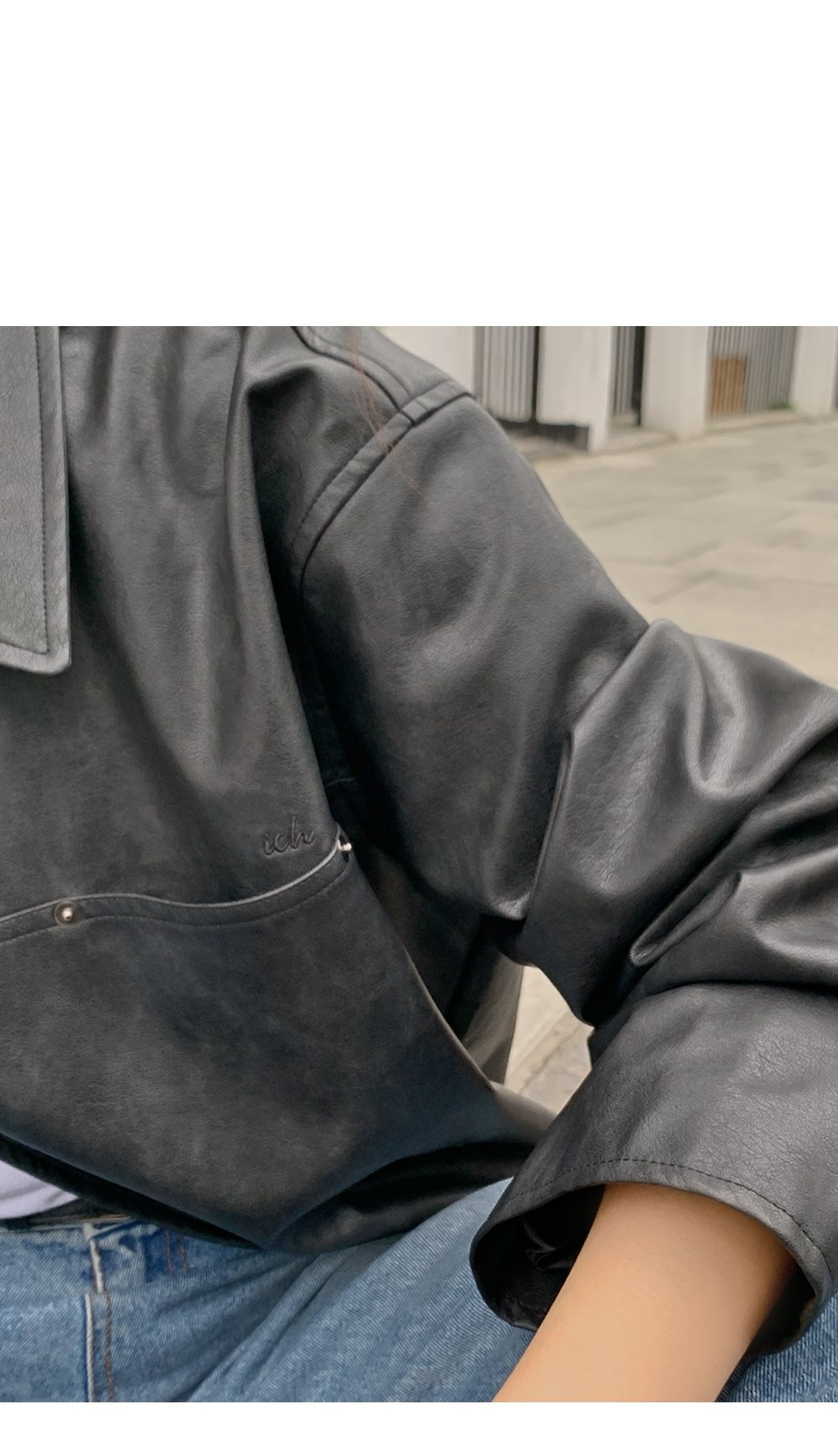 美品✨23区　シープレザージャケット　スナップボタン　ノーカラー　48 スナップボタンエコレザージャケット | レディースファッション通販