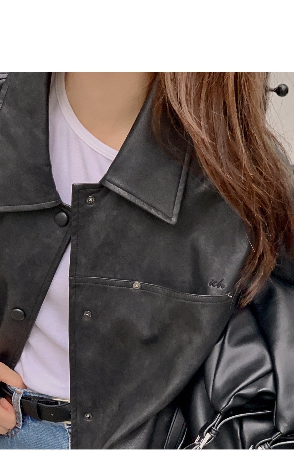 スナップボタンエコレザージャケット | レディースファッション通販