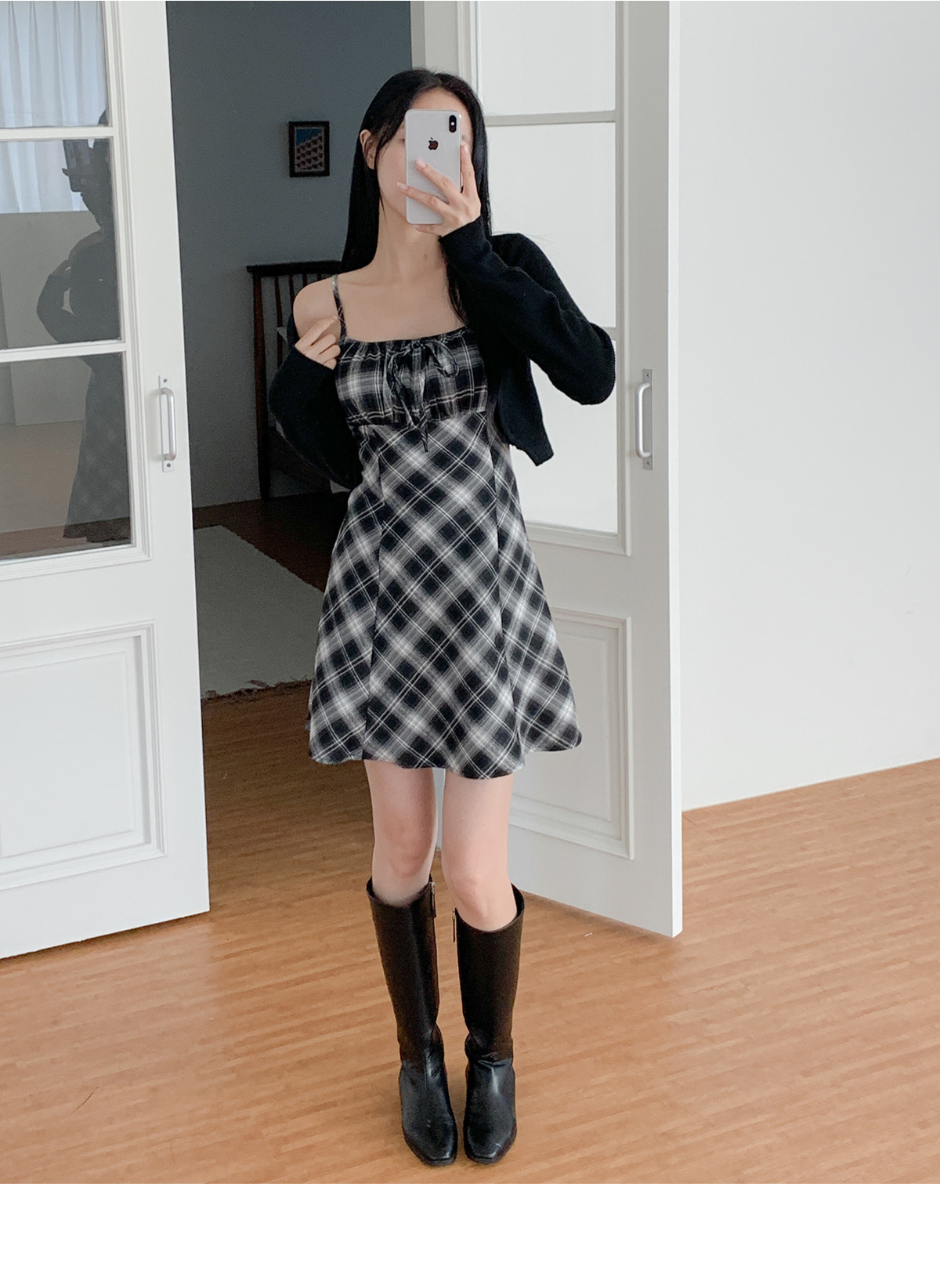 チェックリボンミニワンピース チェックギャザーリボンミニキャミワンピース | レディース