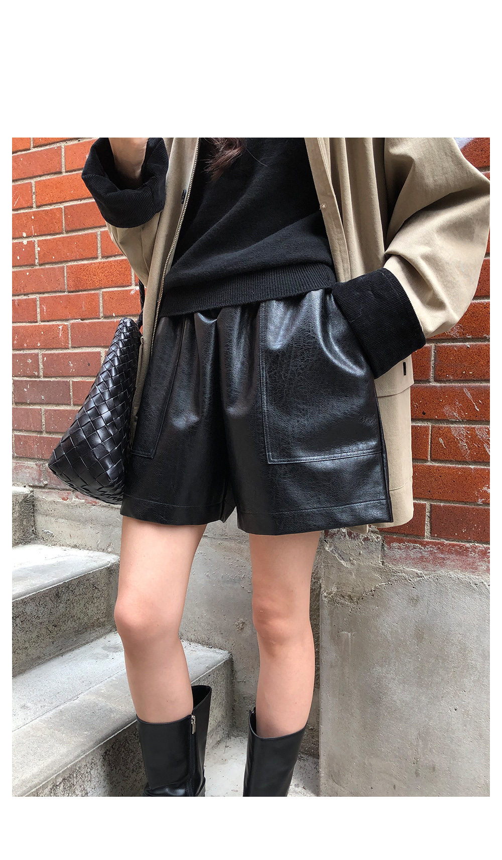 Basicksエコレザーショートパンツ エコレザーブラックショートパンツ | レディースファッション