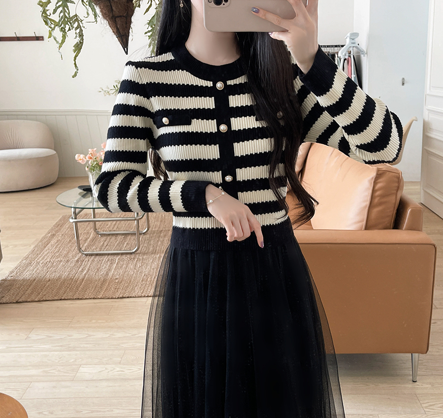 ボーダーニットドッキングチュールAラインワンピース | レディース