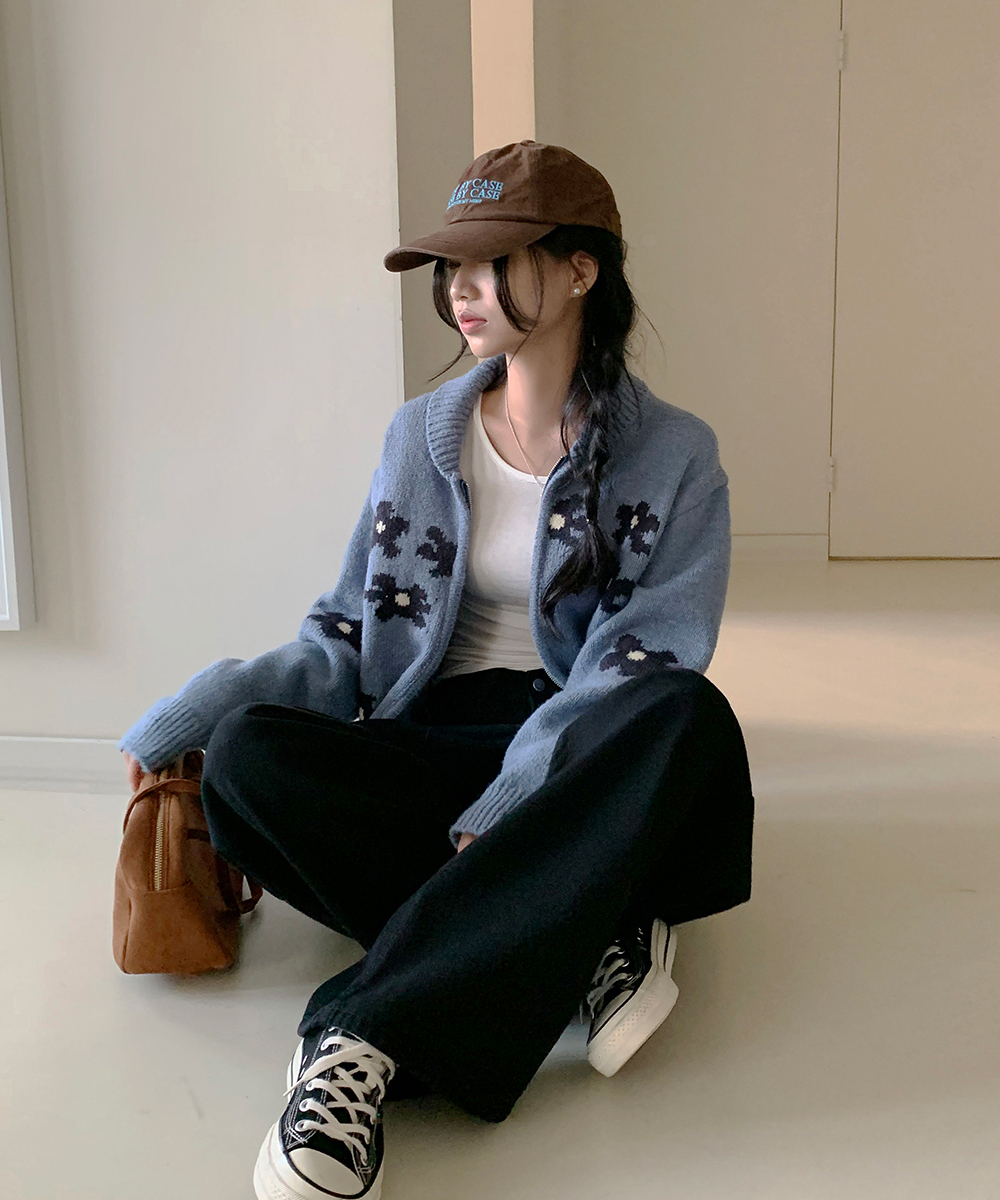 花柄ショールカラーダブルジップカーディガン | レディース