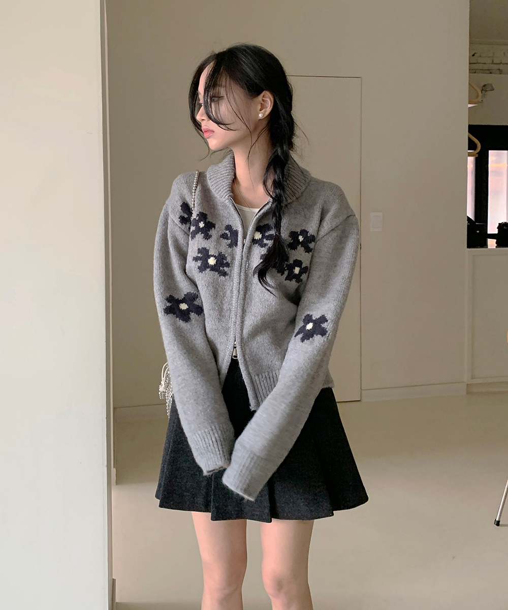 花柄ショールカラーダブルジップカーディガン | レディース