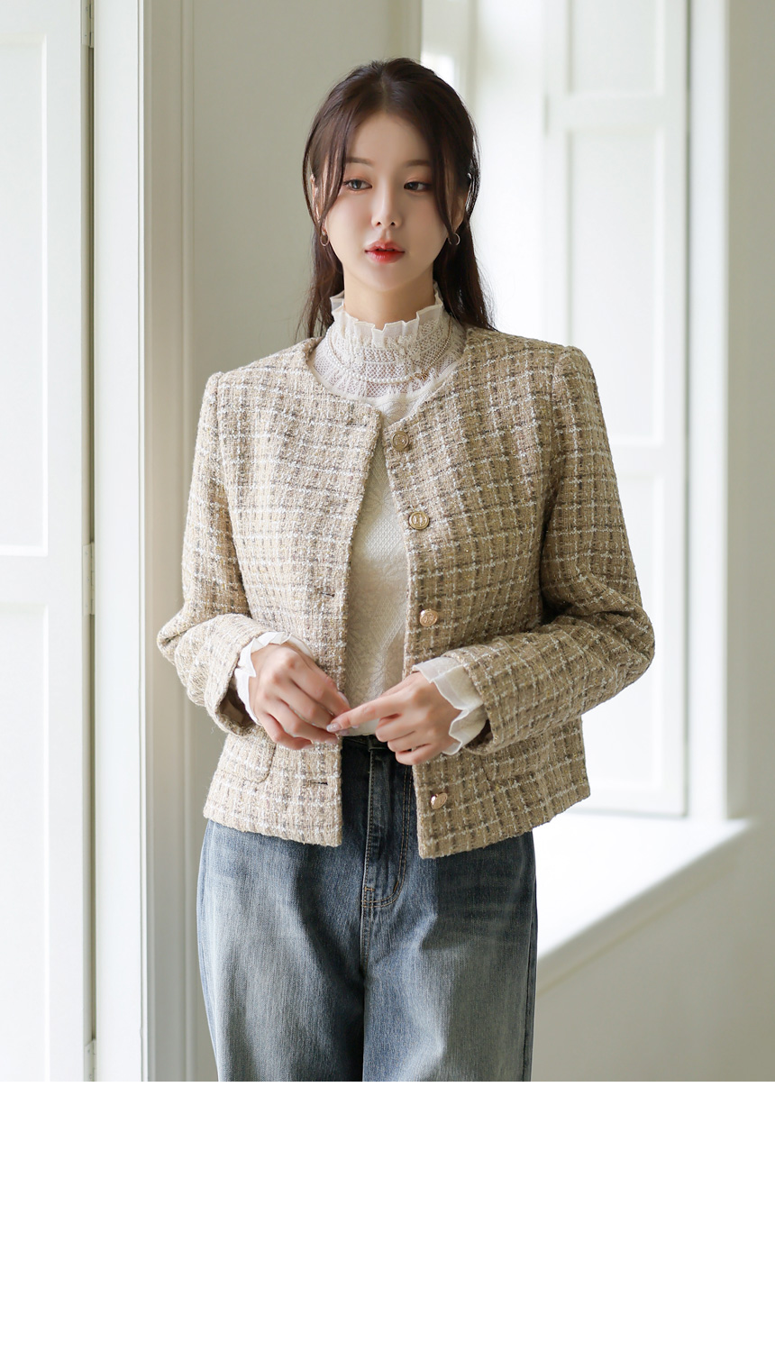 ラウンドネックツイードジャケット | レディースファッション通販 - DHOLIC