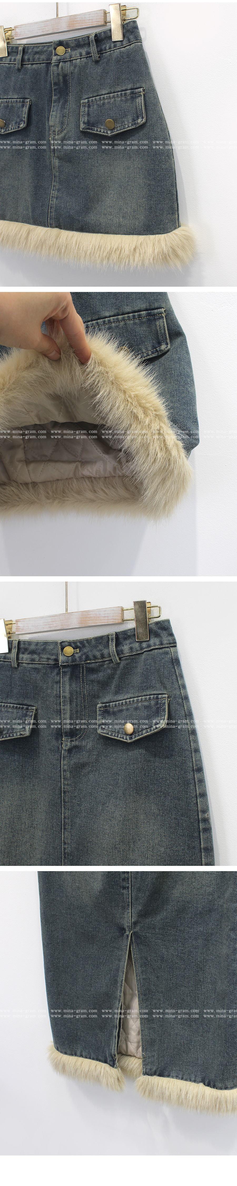 キルト裏地エコファーカラーデニムジャケット&2TYPEスカートSET