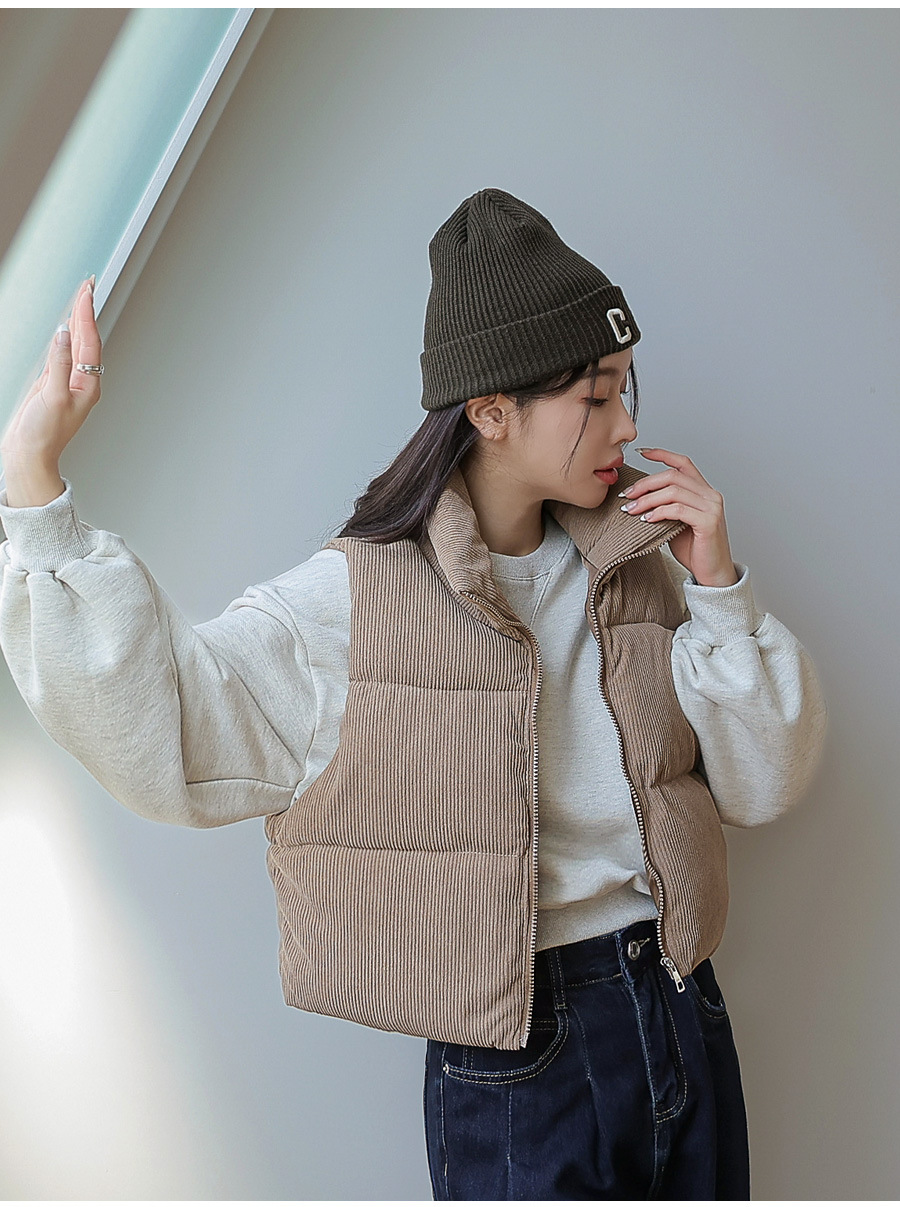 2WAYコーデュロイジップショート中綿ベスト | レディースファッション