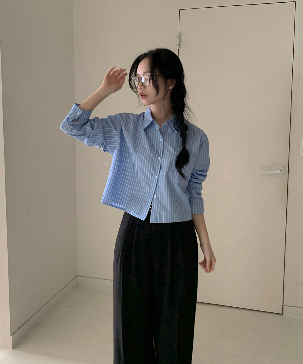 ストライプクロップド長袖シャツ | レディースファッション通販 - DHOLIC