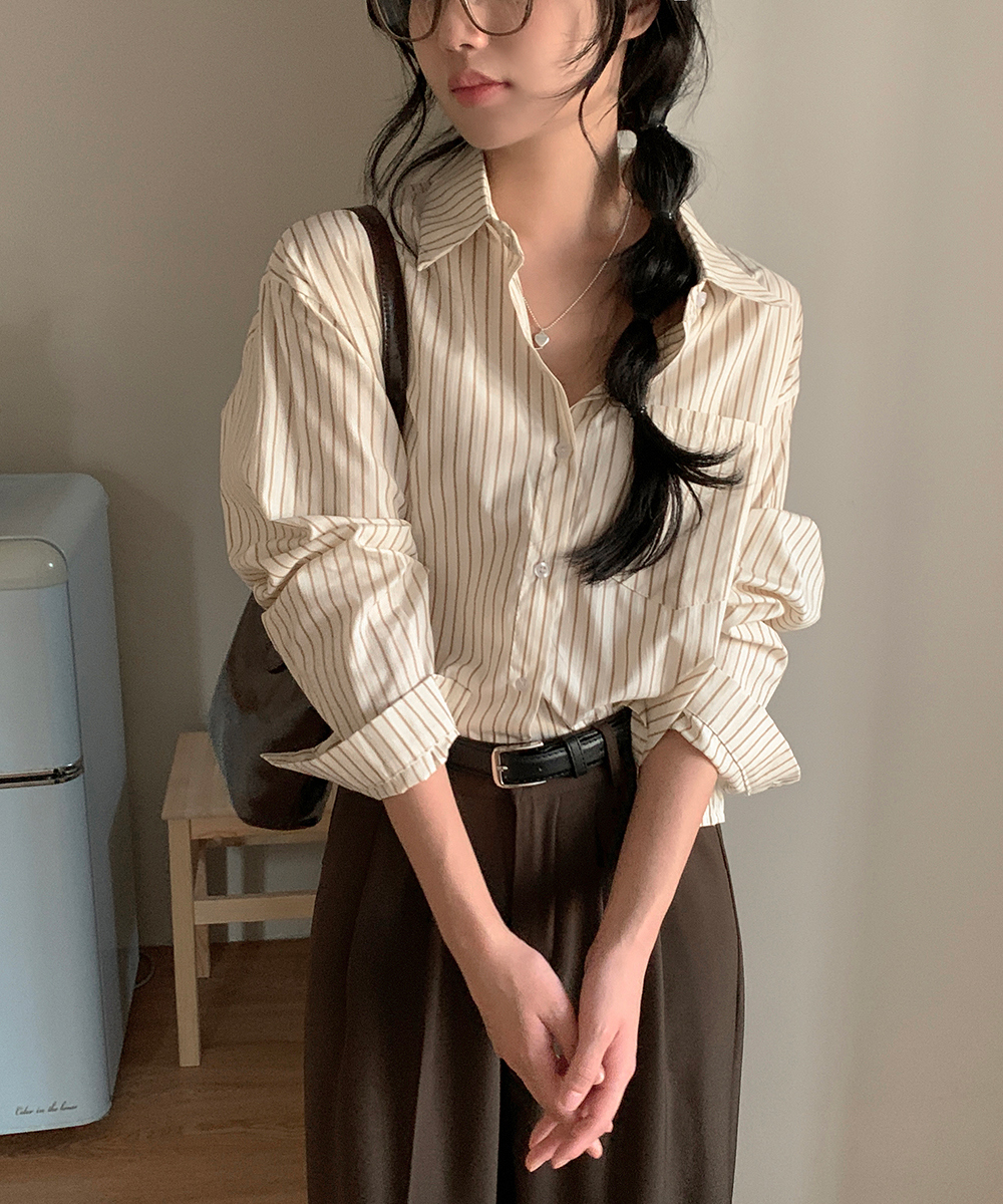 ストライプクロップド長袖シャツ | レディースファッション通販 - DHOLIC