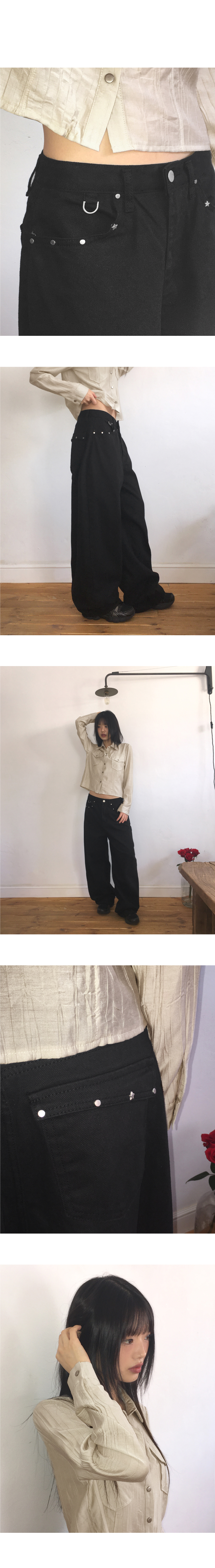 スタッズラインブラックワイドパンツ | レディースファッション通販