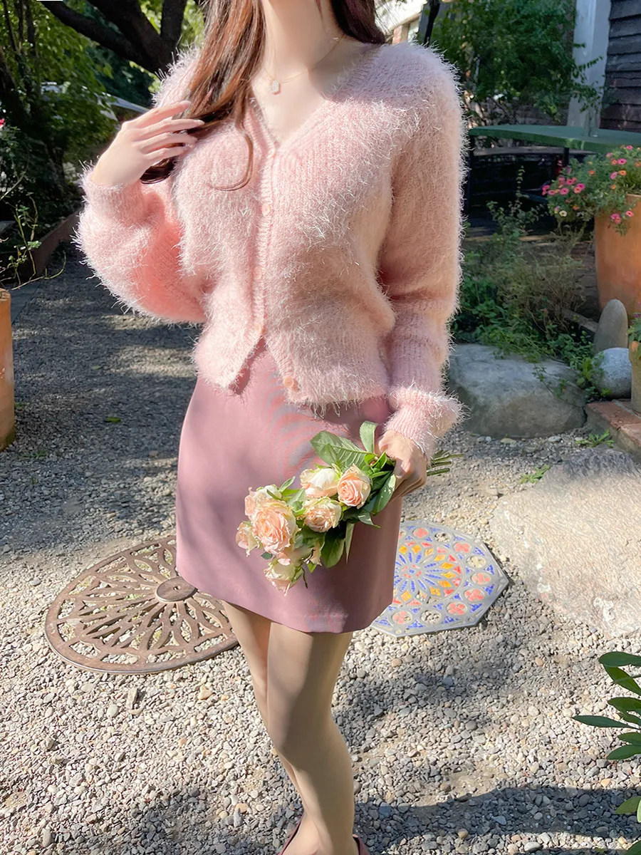 アンゴラタッチピンクカーディガン | レディースファッション通販 - DHOLIC 