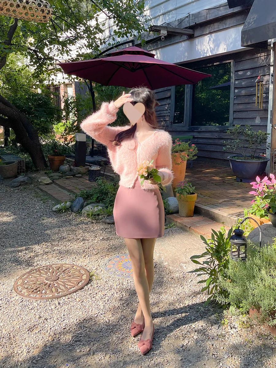 アンゴラタッチピンクカーディガン | レディースファッション通販 - DHOLIC 