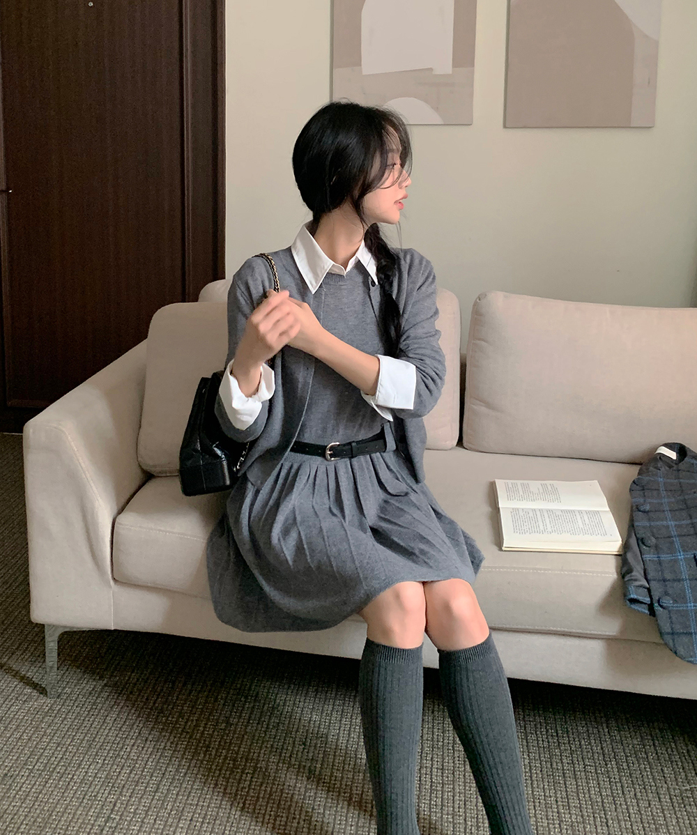 ラベンダー ノースリーブニットワンピース カーディガン付き mysty woman｜【古畑星夏さん着用アイテム】ダブルZIPニット