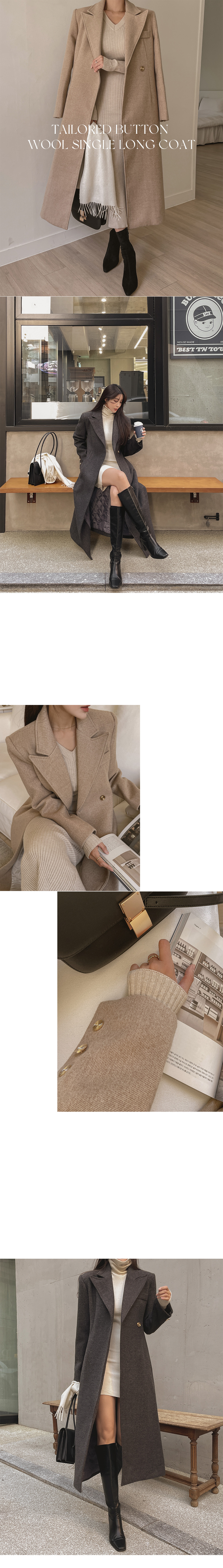 キルト裏地ウール混ゴールドワンボタンロングコート | レディース