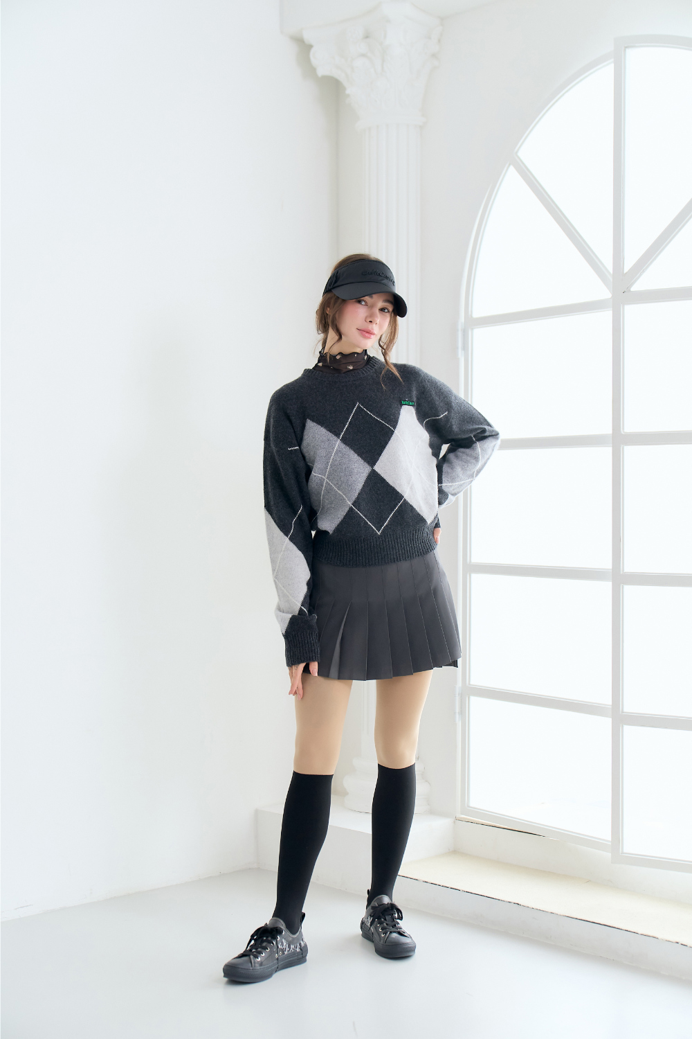 あ*か様 40s SPORTCLAD アーガイル　セーター ラウンドネックアーガイル柄ニット(グレー) | レディースファッション