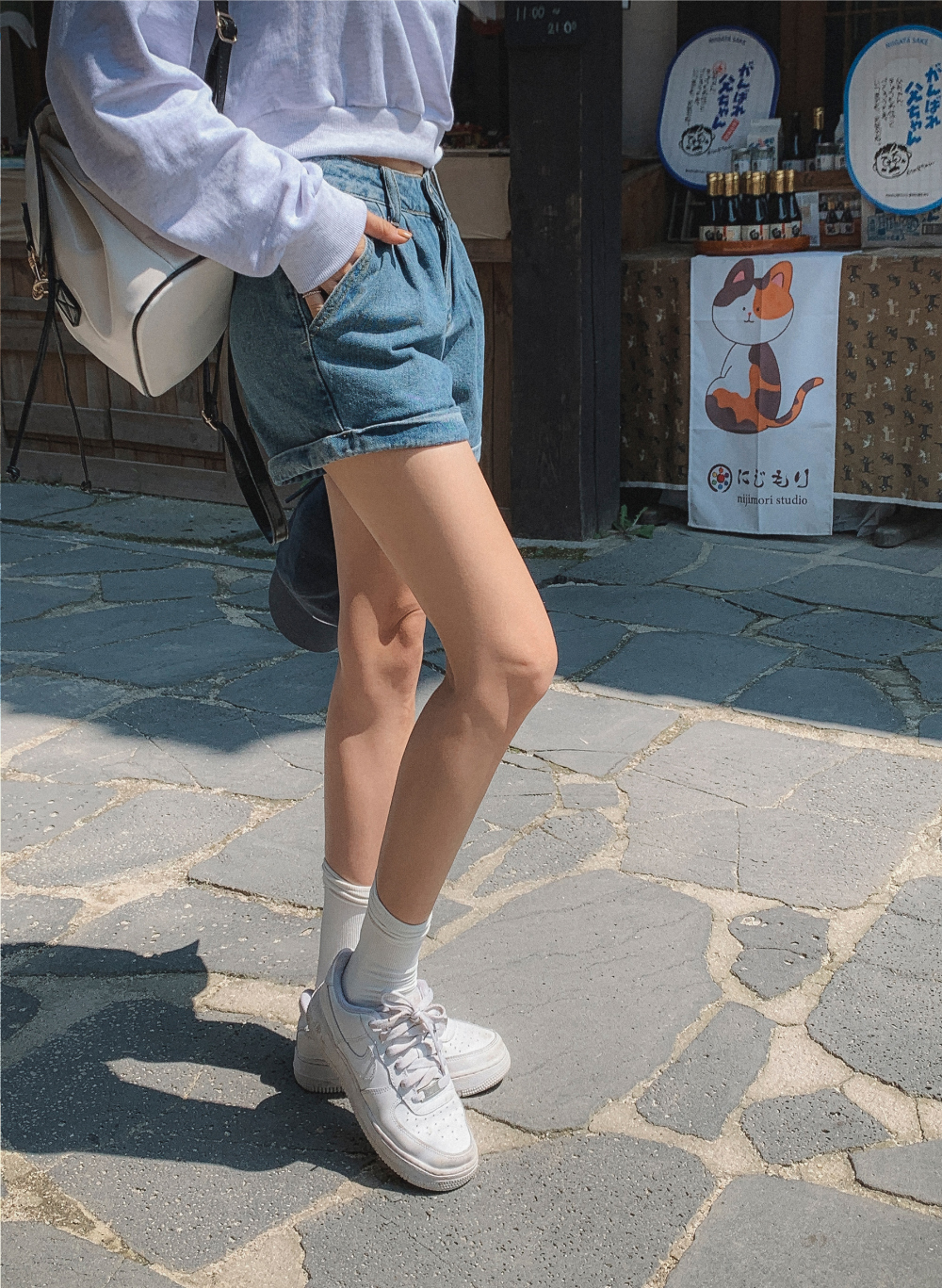 デニムジャケット&ロールアップショートデニムパンツSET