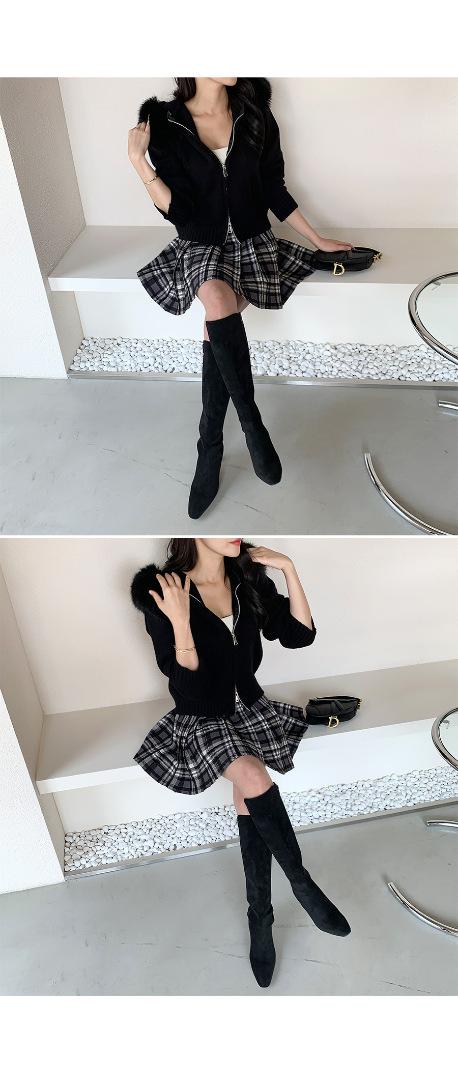 IZZAK AZANEI黒のファー付きカーディガン IZZAK AZANEI黒のファー付きカーディガン