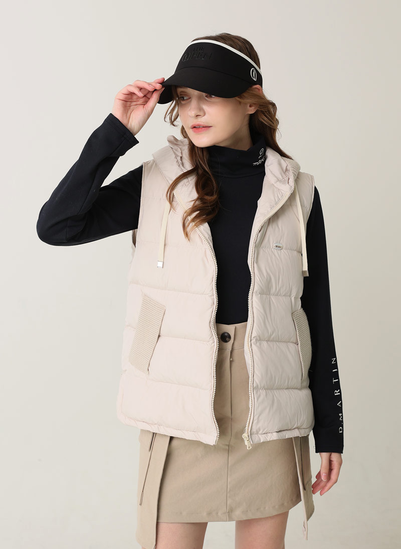 ニットドロストフードダウンベスト | レディースファッション