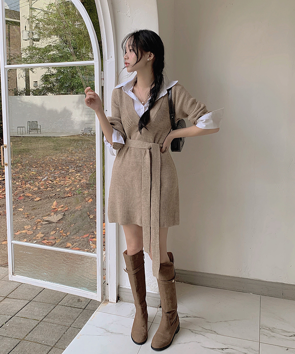 シャツレイヤード風スリムミニワンピース dholic DHOLIC シャツレイヤード風スリムミニワンピース | レディース