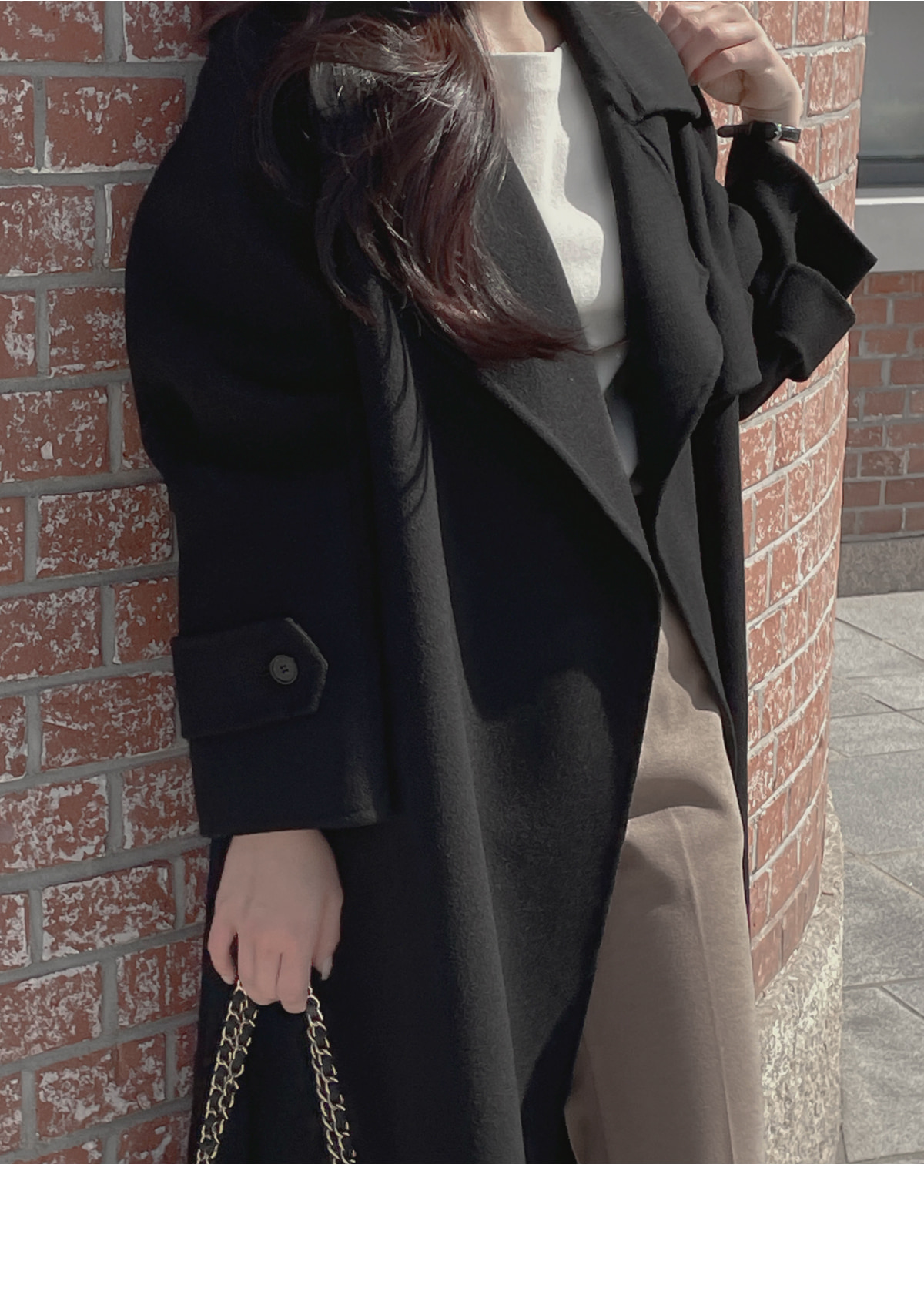 ストラップ付ウールブレンドロングコート | レディースファッション