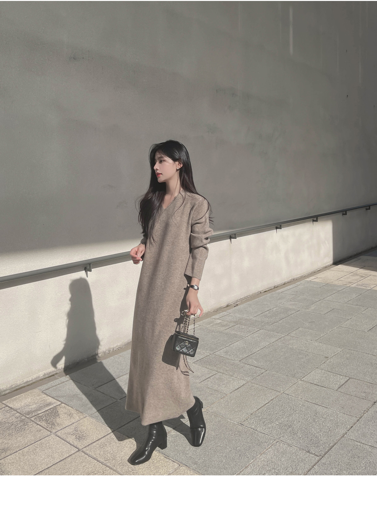 Vネックロングニットワンピース | レディースファッション通販 - DHOLIC