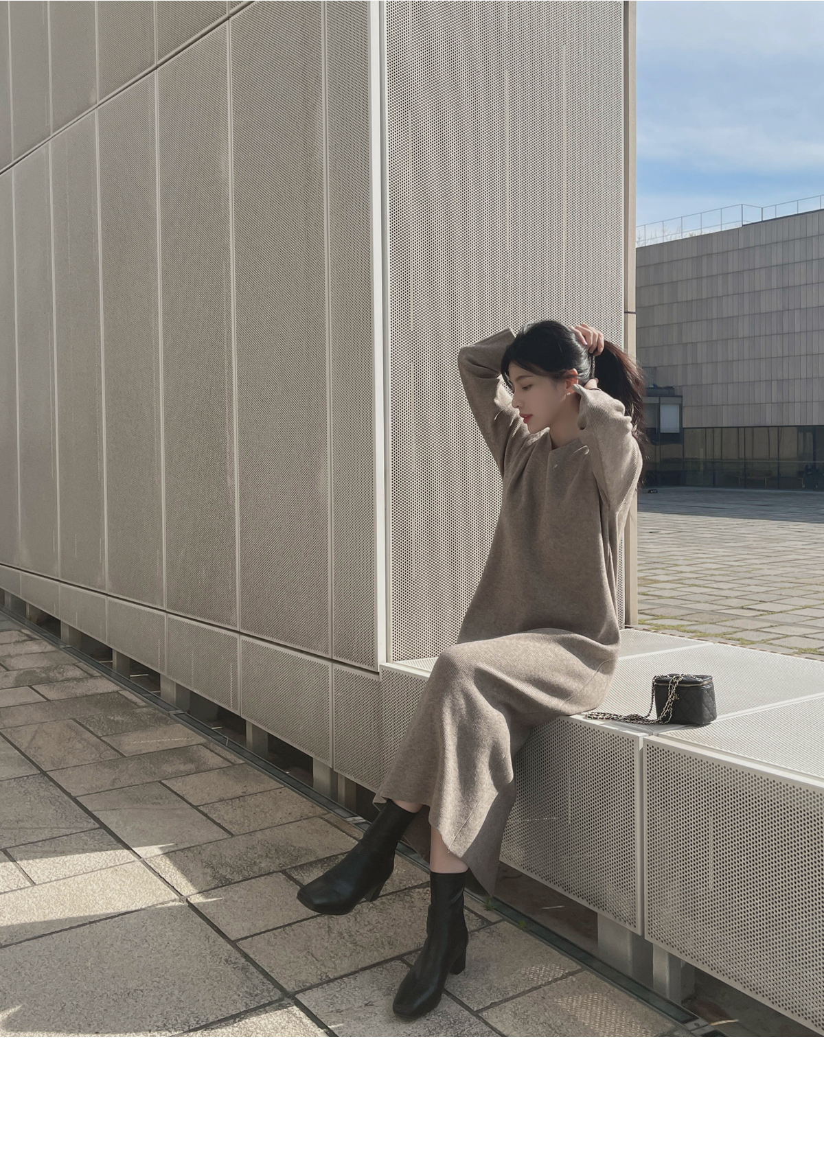 Vネックロングニットワンピース | レディースファッション通販 - DHOLIC